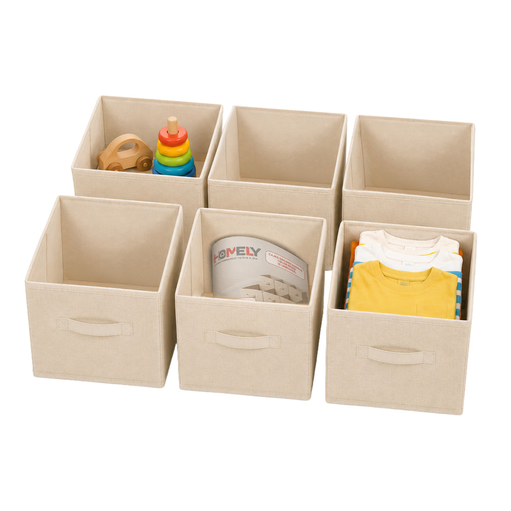 Pack de 6 cajas organizadoras cubo plegables Homely beige