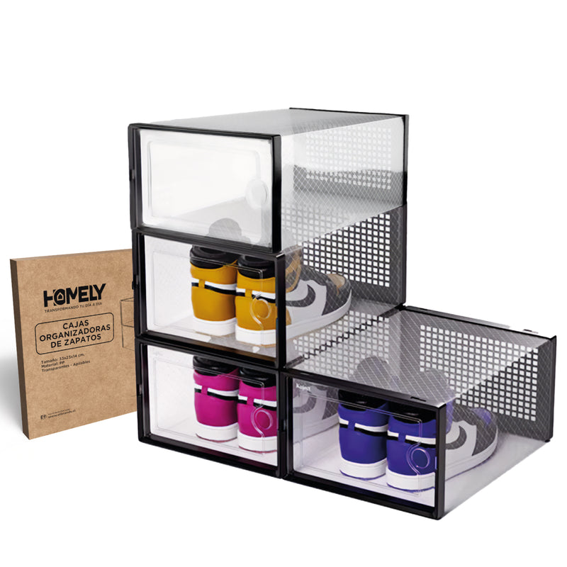 Caja Organizador de Zapatos Homely Zapatero Apilable Firme Transparente  Set X4 Unidades
