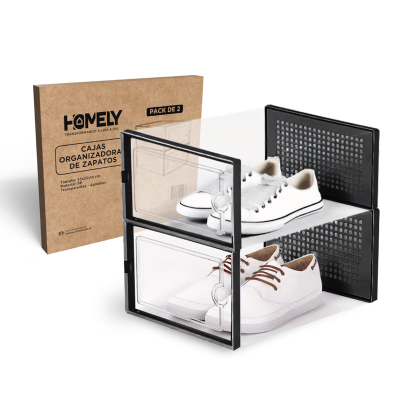 Caja Organizadora Zapatos Apilables Homely Transparente Set X2 33 X 14 X 23 Cm
