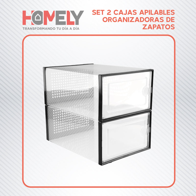 Caja Organizadora Zapatos Apilables Homely Transparente Set X2 33 X 14 X 23 Cm