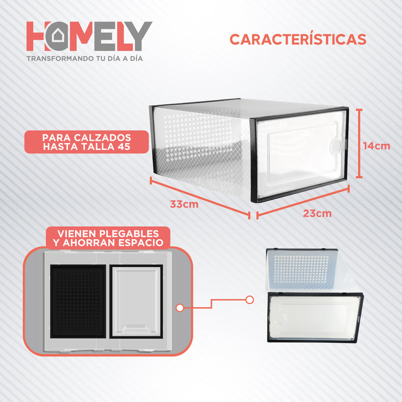 Caja Organizadora Zapatos Apilables Homely Transparente Set X2 33 X 14 X 23 Cm