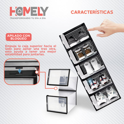 Caja Organizadora Zapatos Apilables Homely Transparente Set X2 33 X 14 X 23 Cm