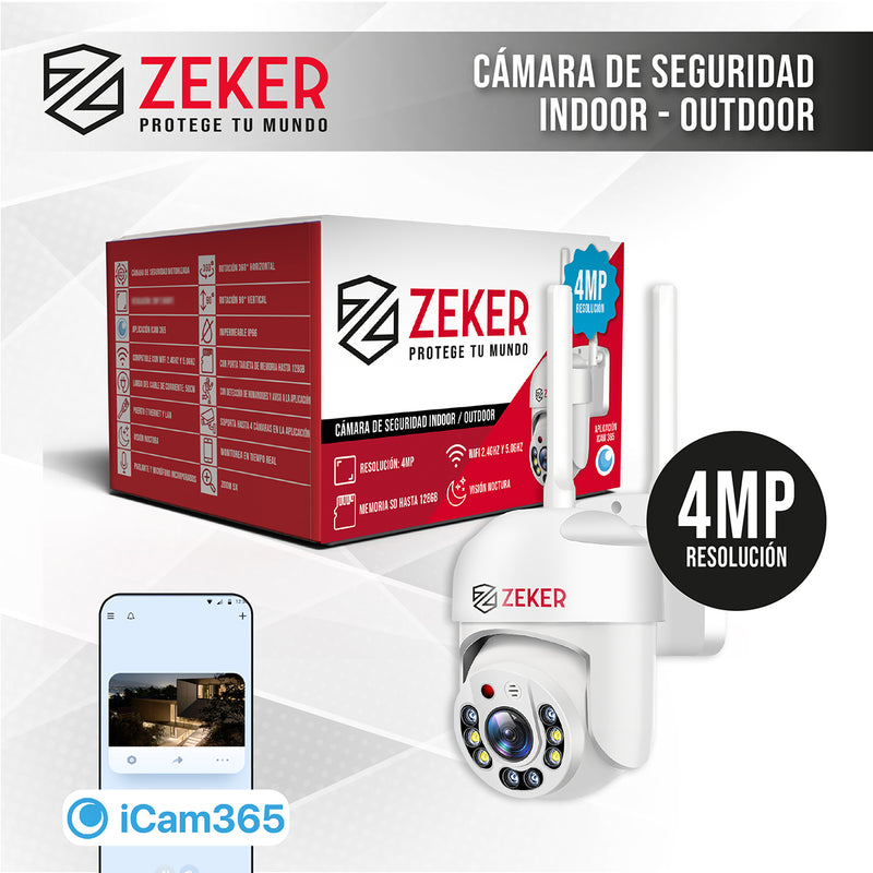 Camara De Seguridad Wifi Exterior Impermeable Zeker 4mp 5g