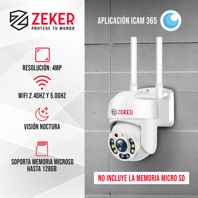 Camara De Seguridad Wifi Exterior Impermeable Zeker 4mp 5g
