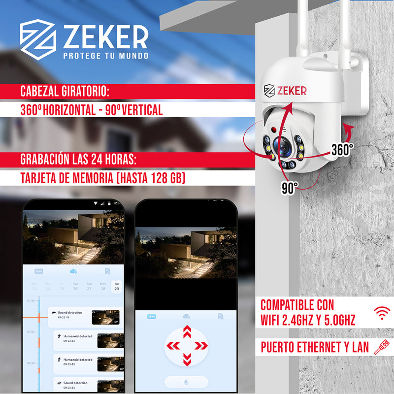 Camara De Seguridad Wifi Exterior Impermeable Zeker 4mp 5g