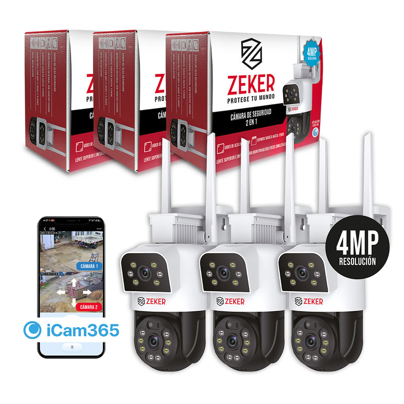 Pack X3 Camara De Seguridad 5g Zeker Doble 8mp Impermeable