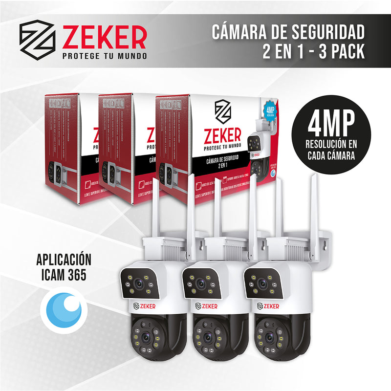 Pack X3 Camara De Seguridad 5g Zeker Doble 8mp Impermeable