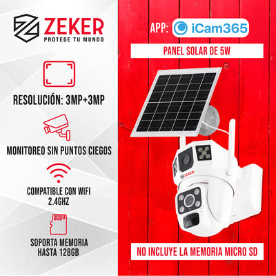 Cámara De Seguridad 2.4G Zeker Solar Duo 3MP Ext Impermeable