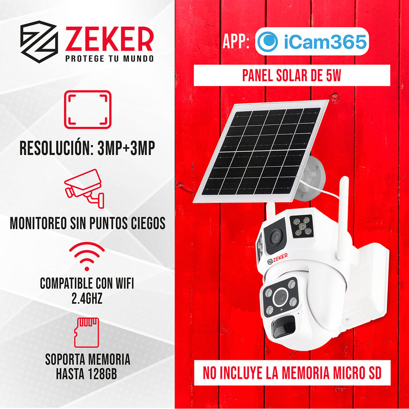 Cámara De Seguridad 2.4g Zeker Solar Duo 3mp Impermeable X2