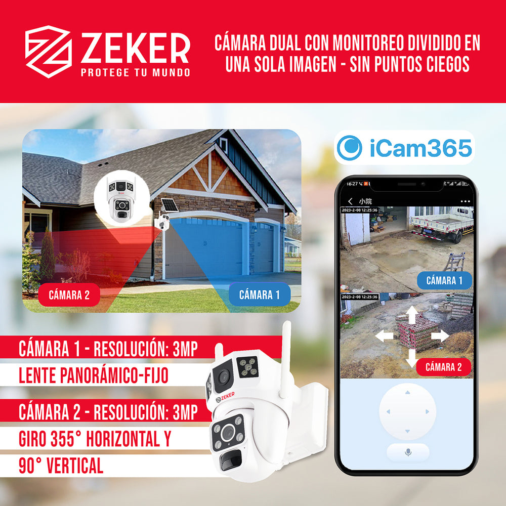 Cámara de Seguridad Solar Exterior Doble