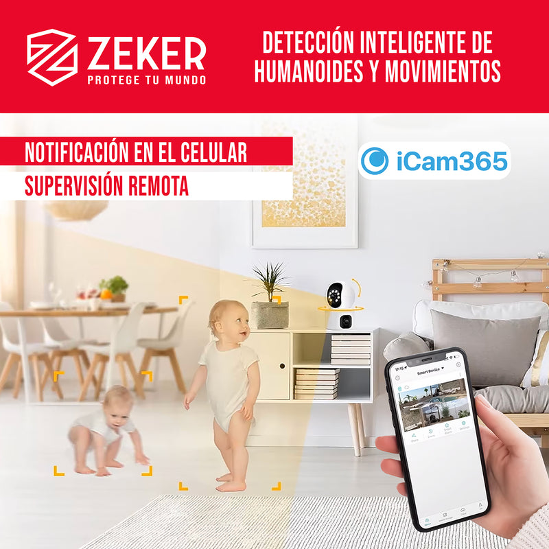 Camara De Seguridad Interior Doble Zeker 4MP 5G Wifi IP x2