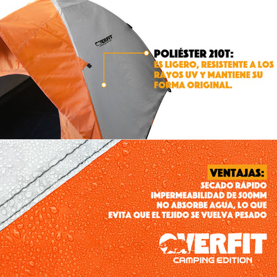Carpa De Camping 4 Personas Iglu Overfit Impermeable 500mm Tienda de Campaña Para Acampar  2.2 x 1.4 x 2.5 Metros