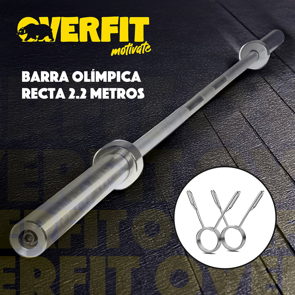 Barra Olimpica Recta Overfit 20kg 220Cm Cromada Fitness