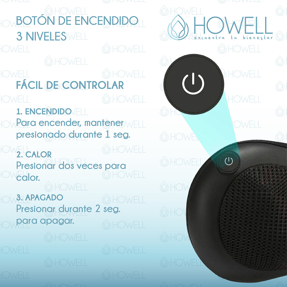 Cojín Masajeador Inalámbrico Howell Almohada Masaje Calor