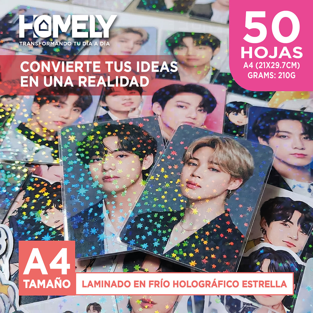 Papel laminado en frío holográfico diseño estrella A4 50 hojas
