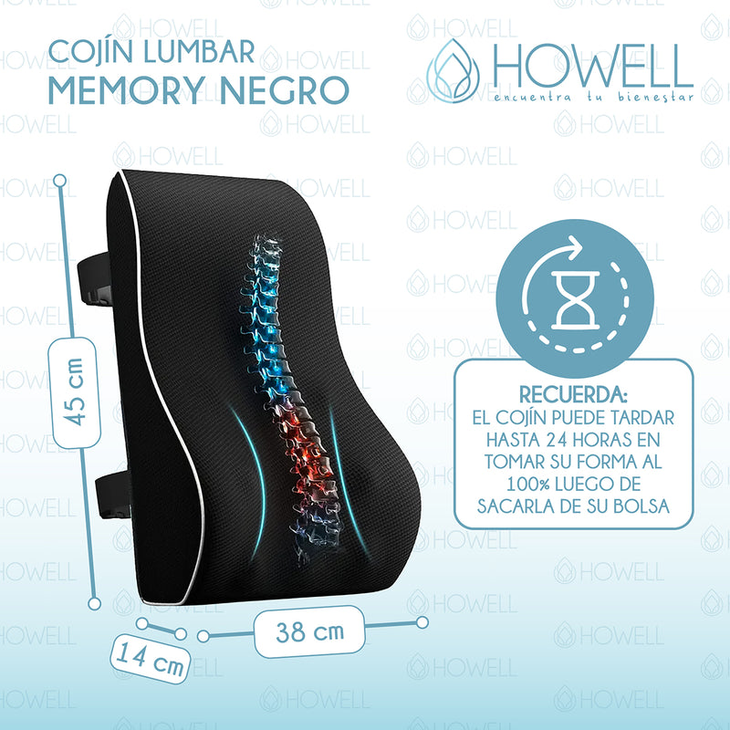Cojin Lumbar Ortopedico 3D Mesh Howell Espalda Memory Visco Soporte Dorsal