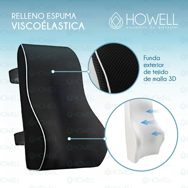 Cojin Lumbar Ortopedico 3D Mesh Howell Espalda Memory Visco Soporte Dorsal