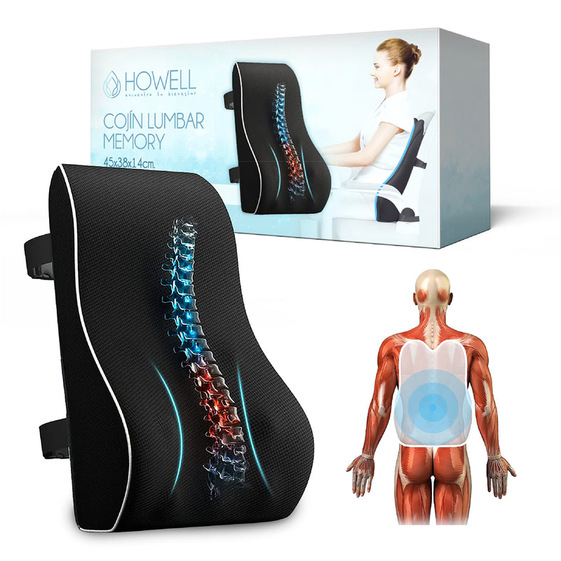 Cojin Lumbar Ortopedico 3D Mesh Howell Espalda Memory Visco Soporte Dorsal