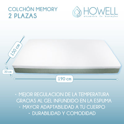 Colchon Memory Foam Espuma Viscoelastica 20cm Howell Soft Dreams 2 Plazas Con Memoria