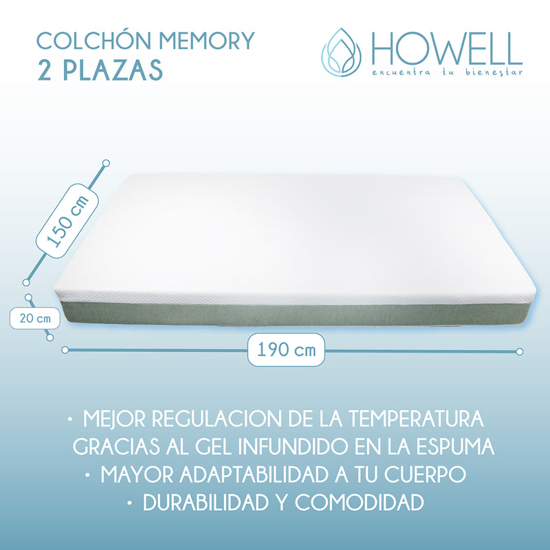 Colchon Memory Foam Espuma Viscoelastica 20cm Howell Soft Dreams 2 Plazas Con Memoria