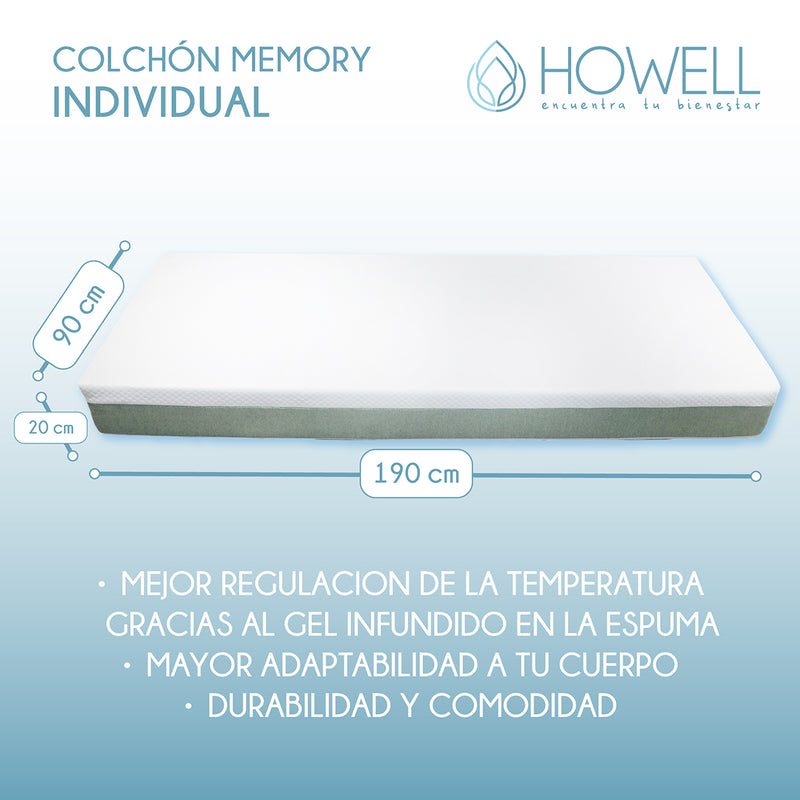 Colchon Memory Foam Espuma Viscoelastica 20cm Howell Soft Dreams 1 Plaza Con Memoria