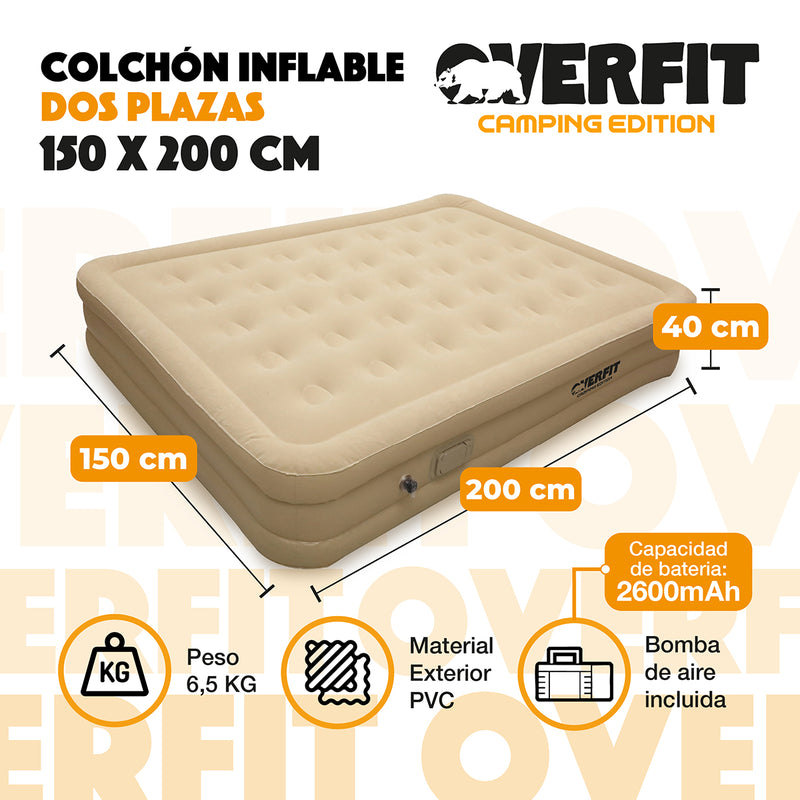 Colchón Inflable Electrico 2 Plazas Overfit Bomba Portatil