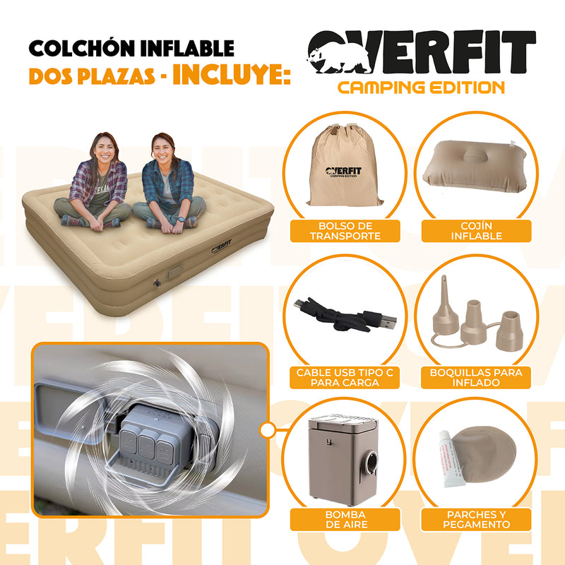 Colchón Inflable Electrico 2 Plazas Overfit Bomba Portatil