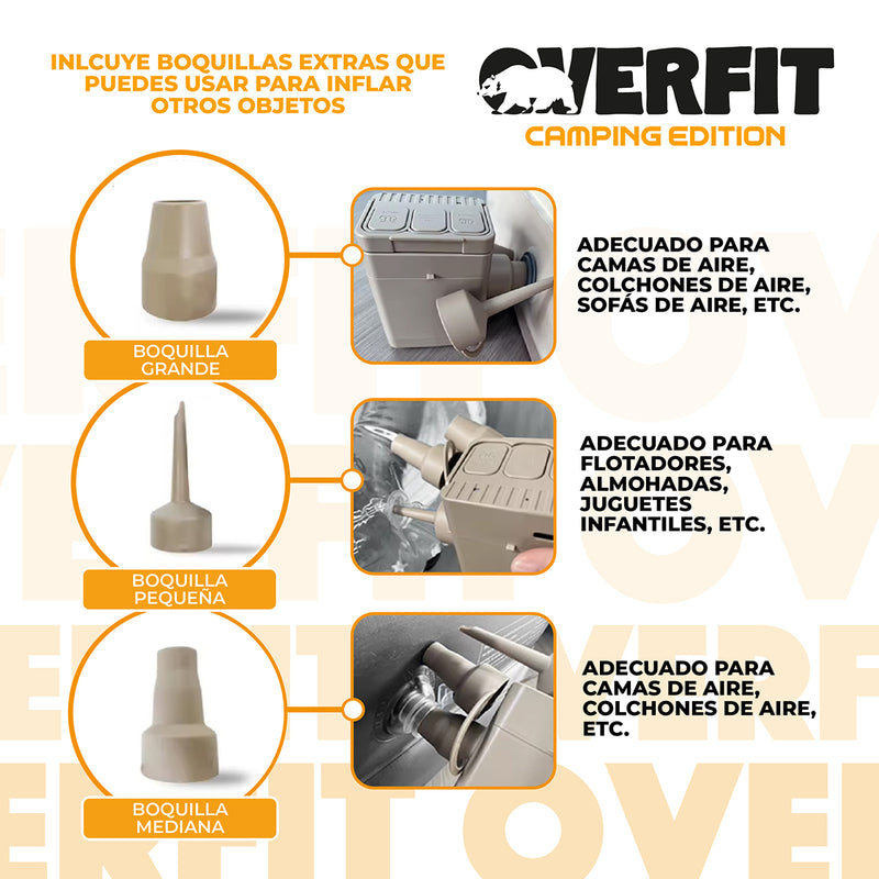 Colchón Inflable Electrico 2 Plazas Overfit Bomba Portatil