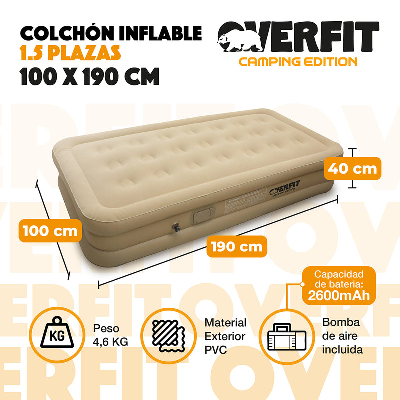 Colchon Inflable Electrico 1.5 Plaza Overfit Bomba Portatil