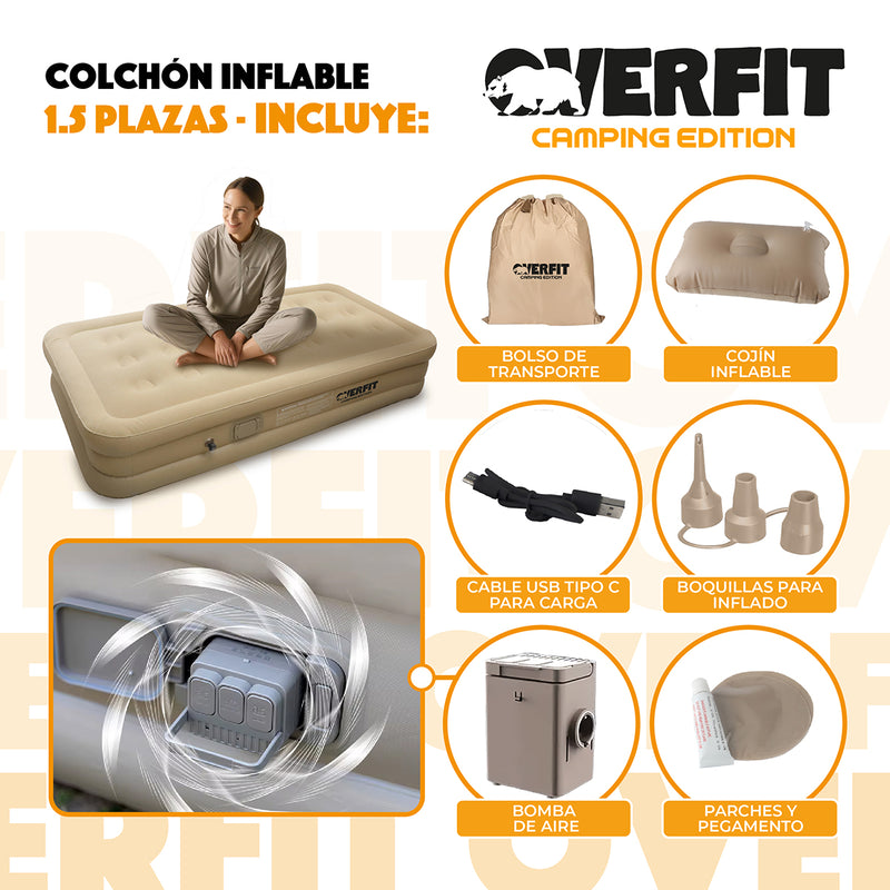 Colchon Inflable Electrico 1.5 Plaza Overfit Bomba Portatil