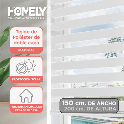 Cortinas Roller Duo 100% Dia y Noche Zebra 150x200cm Homely