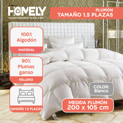 Cubrecama Cobertor 1.5 Plazas 90% Pluma Pecho Ganso Homely