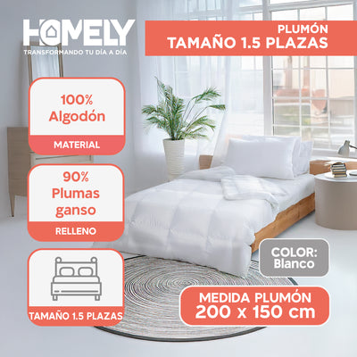 Cubrecama Cobertor 1.5 Plazas 90% Pluma Pecho Ganso Homely