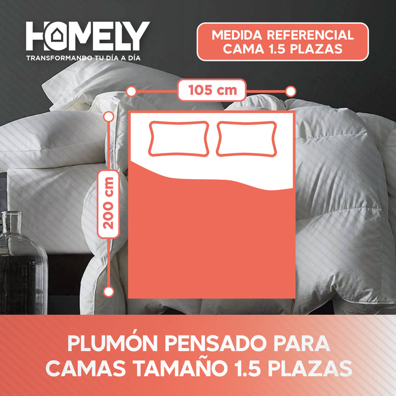 Cubrecama Cobertor 1.5 Plazas 90% Pluma Pecho Ganso Homely