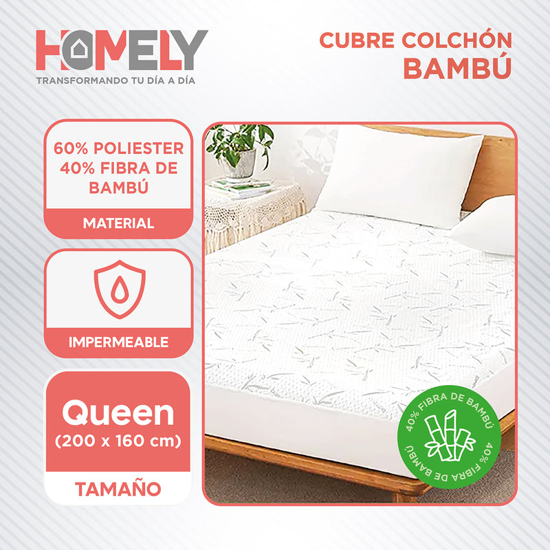 Cubre Colchon Bambu Cobertor Impermeable Queen