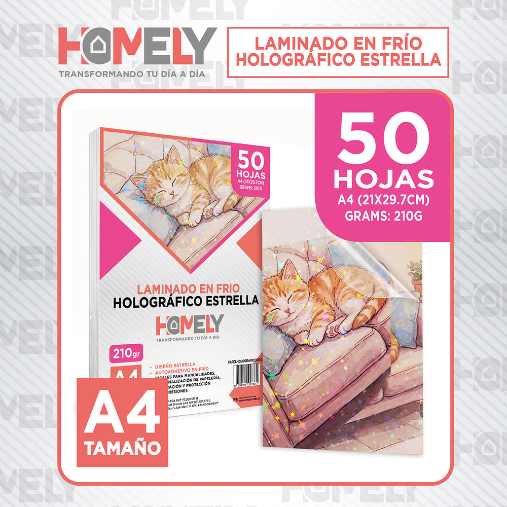 Papel laminado en frío holográfico diseño estrella A4 50 hojas