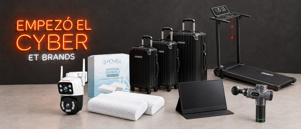 Empezó el Cyber ET Brands: cámara Zeker, almohadas Howell, maletas Luxgear, trotadora Overfit, monitor Hosser y pistola de masaje Howell