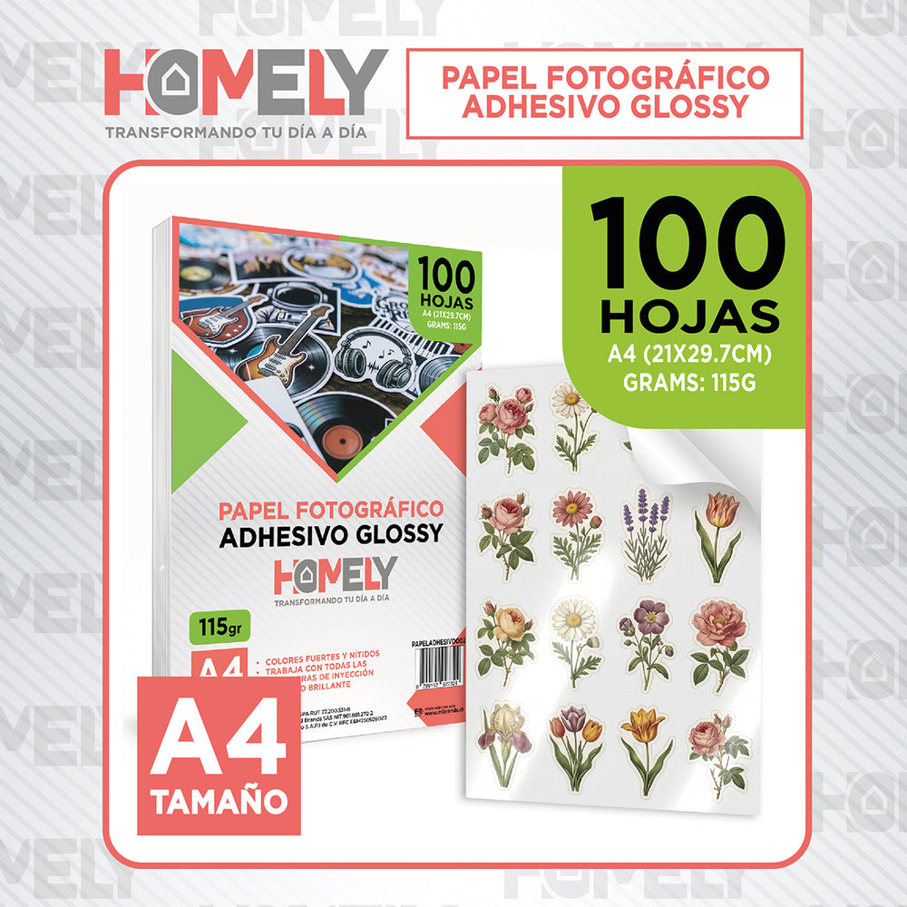 Papel fotográfico adhesivo impresión 115g 100 hojas