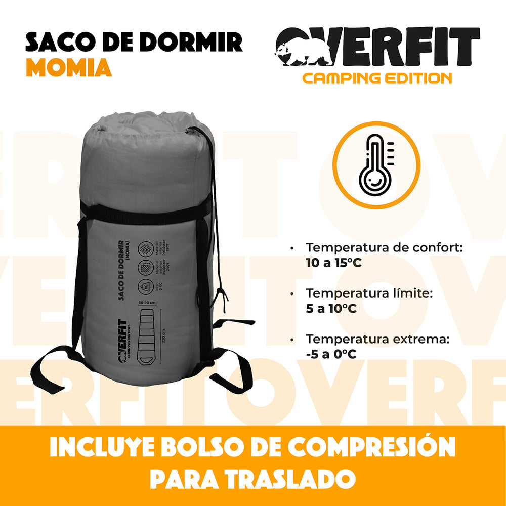 Saco de Dormir Termico 0 a 15 Grados Momia Overfit Camping