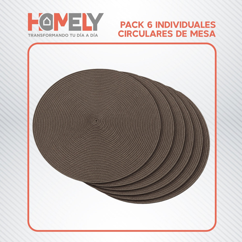 Pack x 6 Individuales De Mesa Circulares Homely Color Cafe