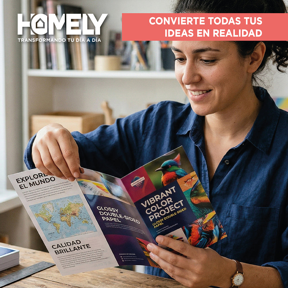 Papel Fotografico Doble Faz Glossy A4 180g Homely 100 Hojas Blanco