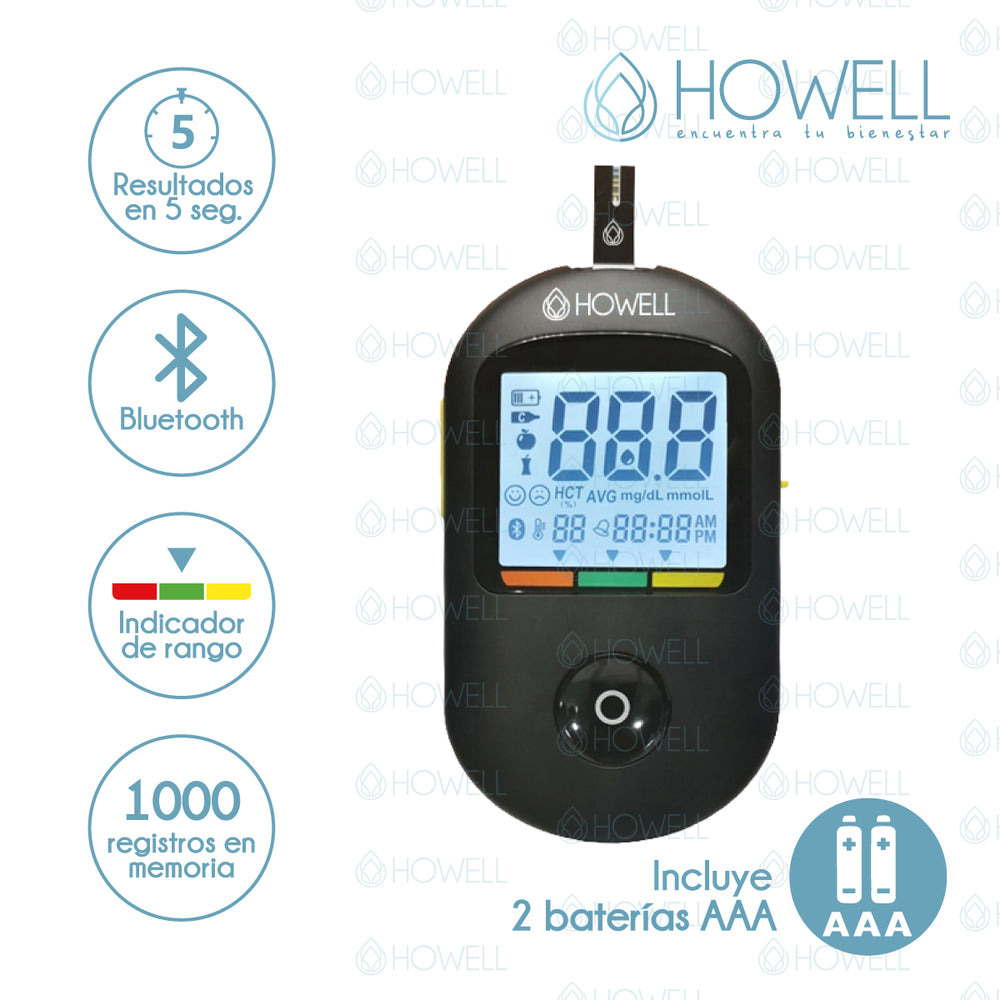 Kit Glucometro Howell BG-710b Bluetooth +Tiras+Lancetas