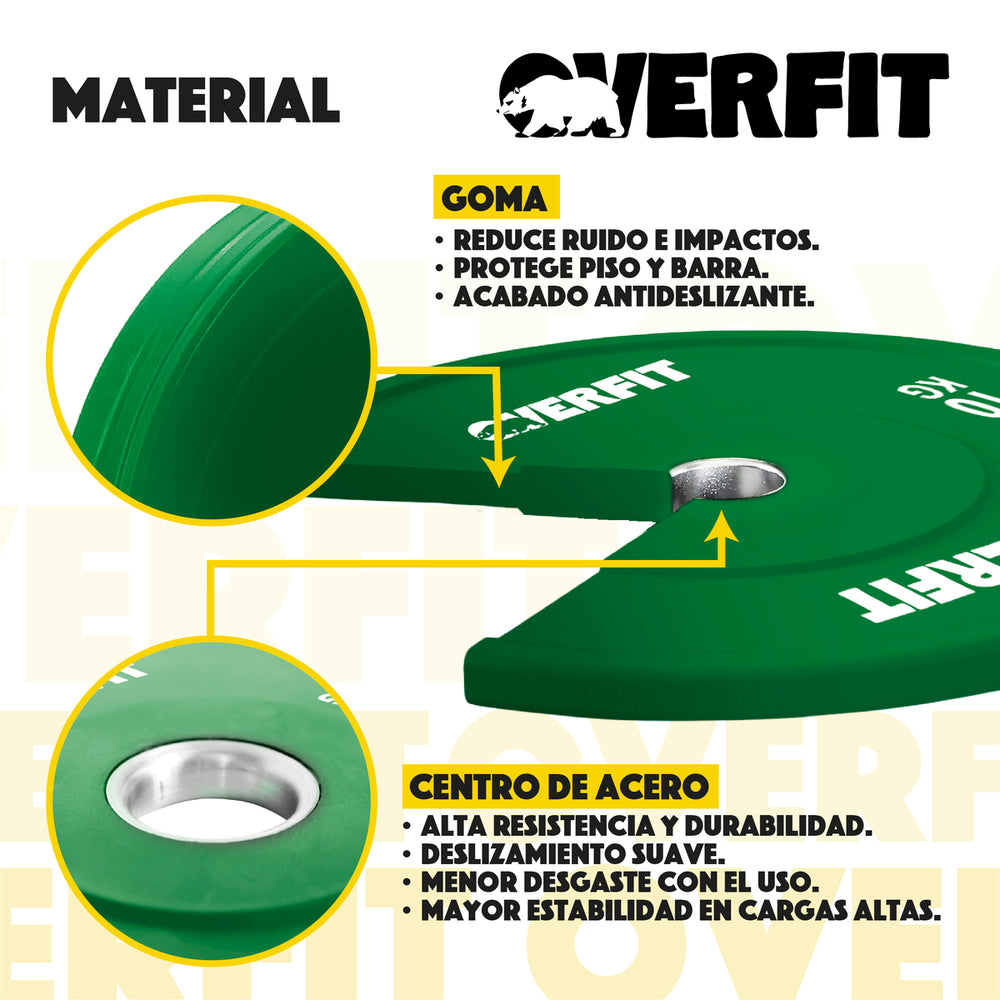 Disco Pesa Olimpica Goma Overfit 10kg Antideslizante