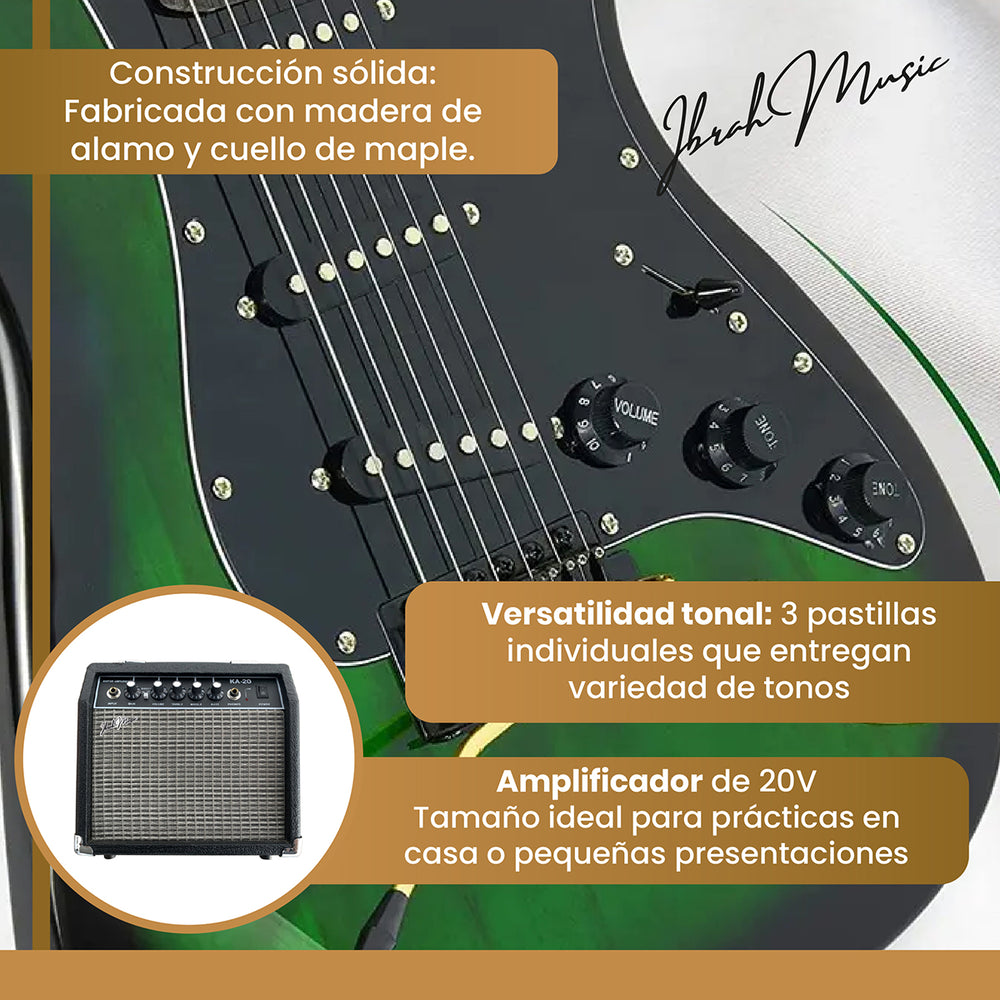 Guitarra Eléctrica Stratocaster Ibrah + Amplif + Accesorios