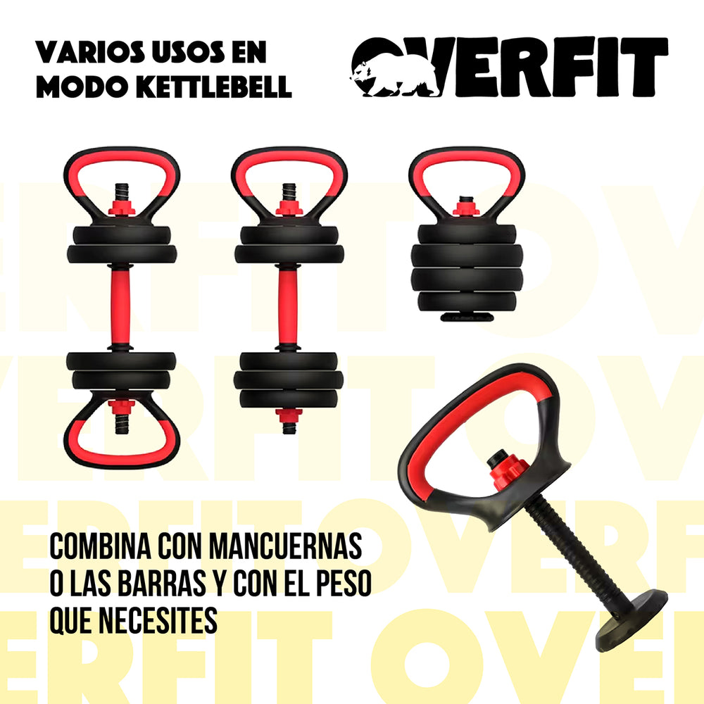 Set Mancuernas + Barra + Kettlebell Unibles Overfit 10kg