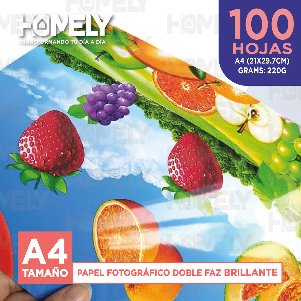 Papel Fotografico Doble Faz Glossy A4 220g Homely 100 Hojas Blanco