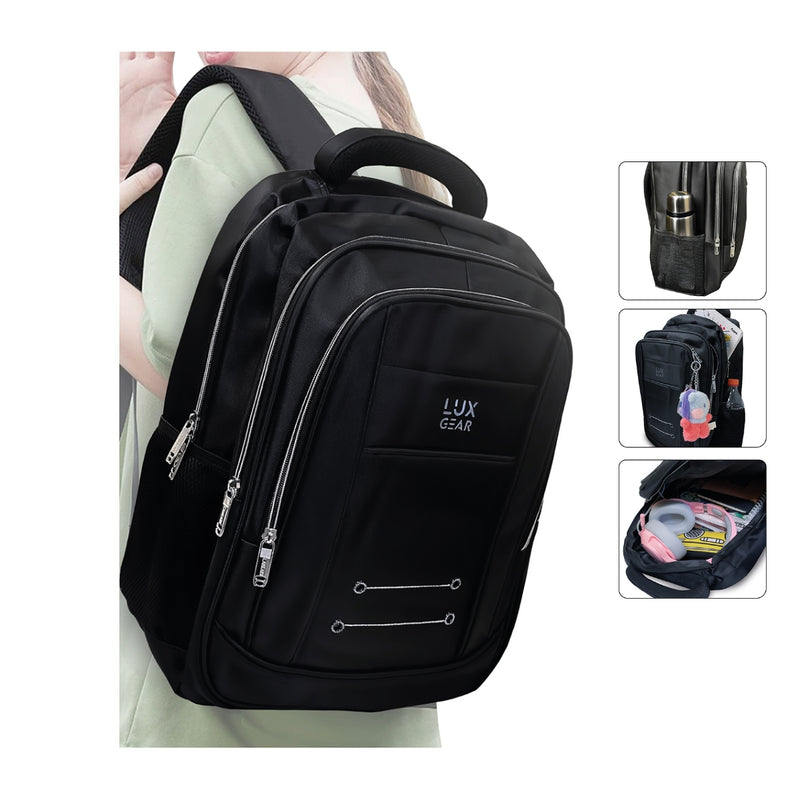 Mochila Escolar Notebook Niños Infantil Luxgear Bolso 40L Bolso Espacioso Adolescente 2 En 1 Negra Tamaño 46x32x14 cm