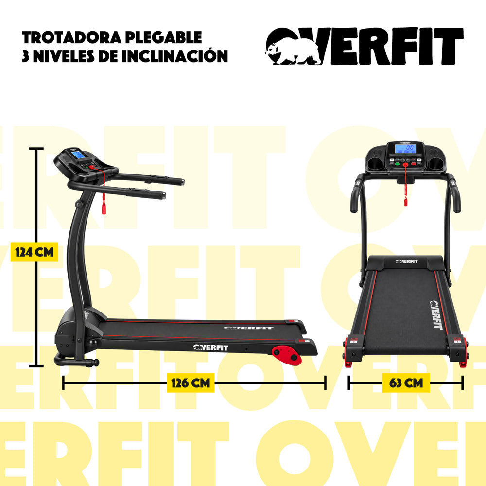 Trotadora 1 Hp Overfit Plegable 12Km 3 niveles Inclinacion