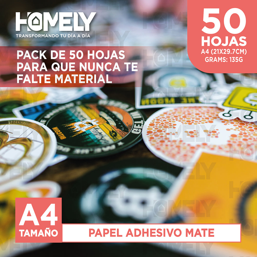 Papel Fotografico Adhesivo Matte A4 135g Homely 50 Hojas Blanco