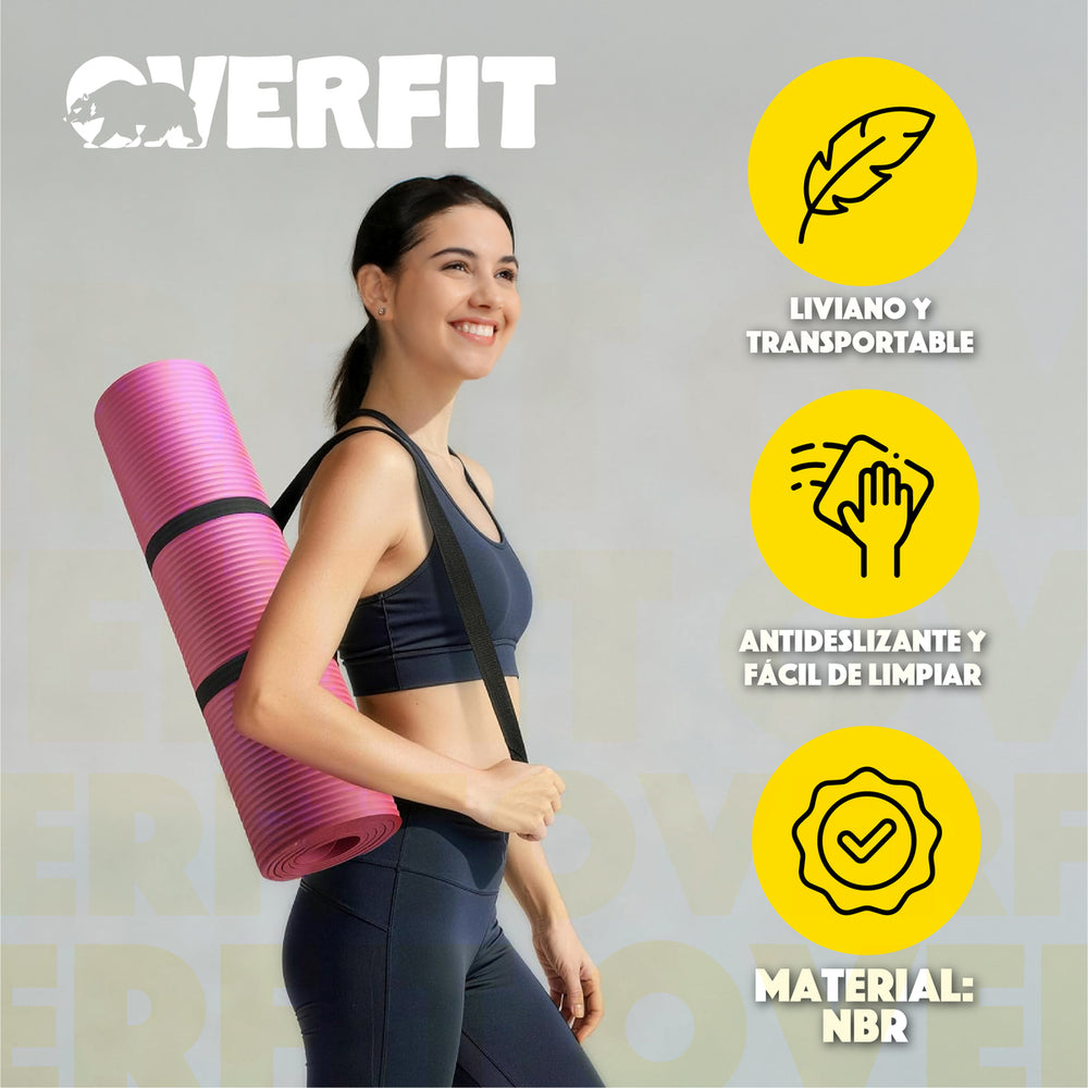 Mat Yoga NBR Overfit 189x61cm 15mm Rosado Antideslizante